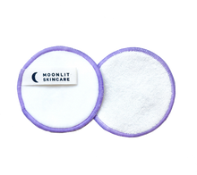 Reusable Cotton Rounds with Moonlit Skincare logo on white background