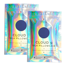 Value set of 2 Cloud 9 Silk Pillowcase Navy packaging on white background