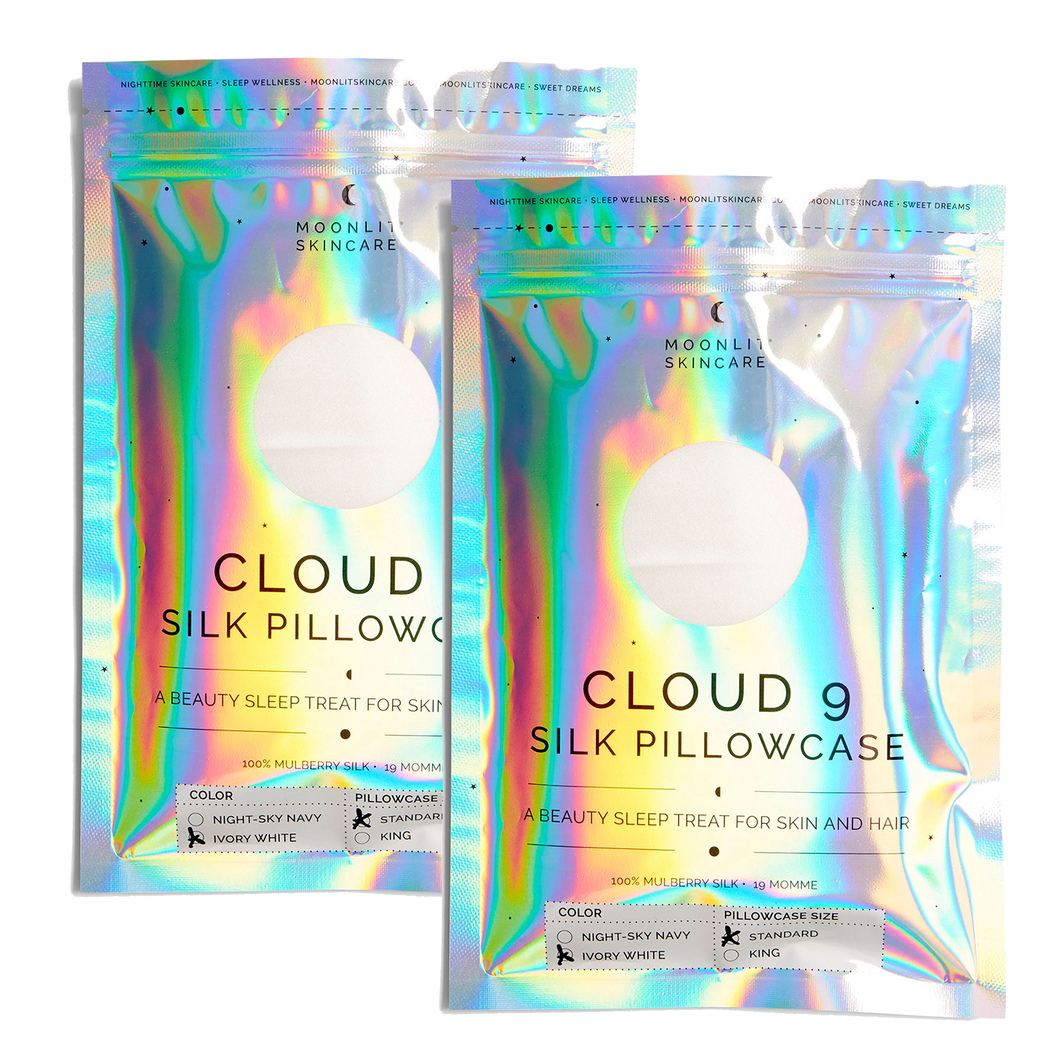 Value set of 2 Cloud 9 Silk Pillowcase White packaging on white background