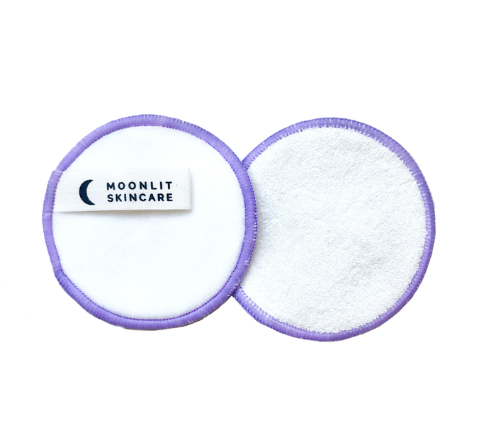 Reusable Cotton Rounds with Moonlit Skincare logo on white background
