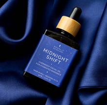 Midnight Shift Overnight Facial Oil, for hydrated radiance. Made in Bali, designed in California. Featured on Night-Sky Navy Silk Pillowcase